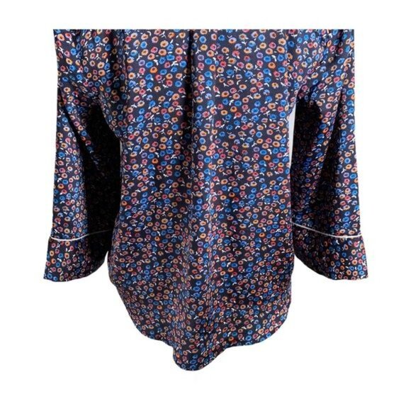 GAP Floral Satin Pajama Top Women’s Medium Navy Button Down Sleep Shirt - Picture 6 of 8